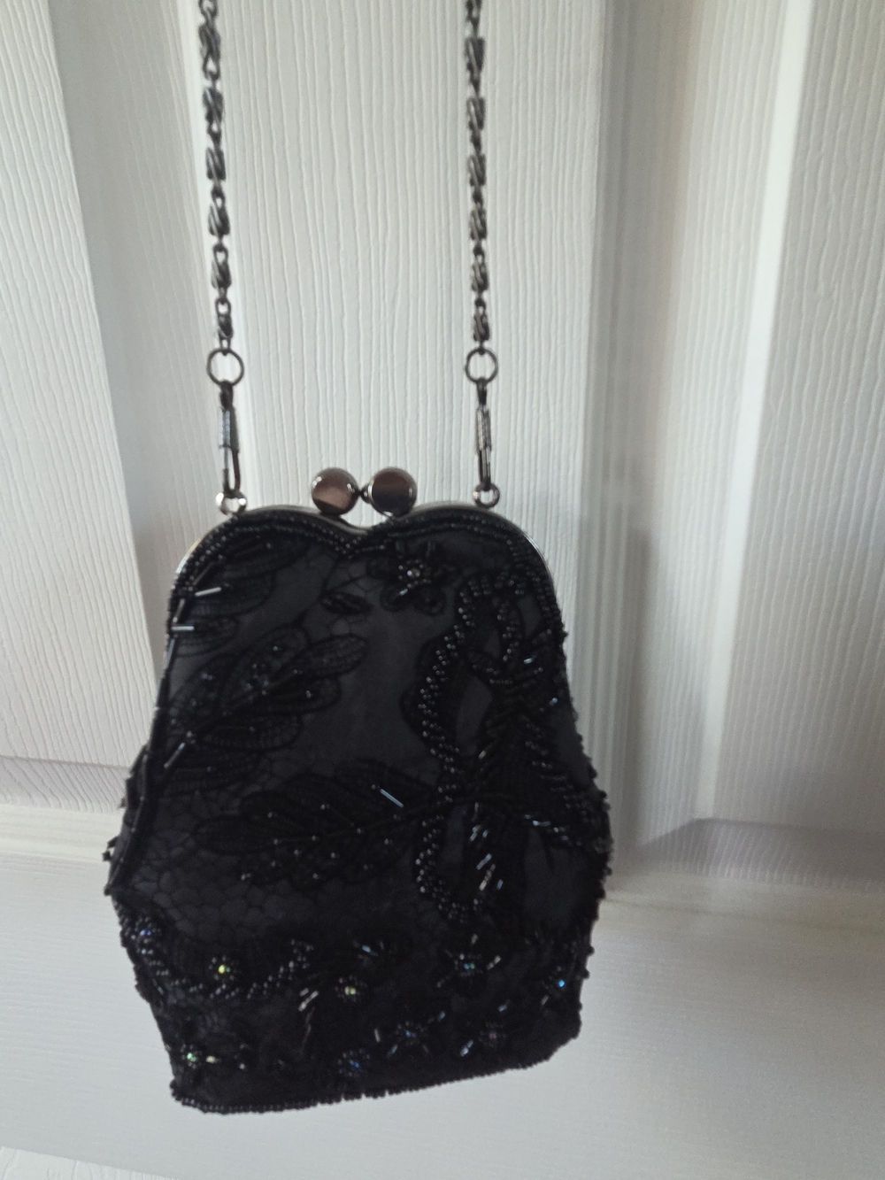 Black Beaded Evening Crossbody Bag